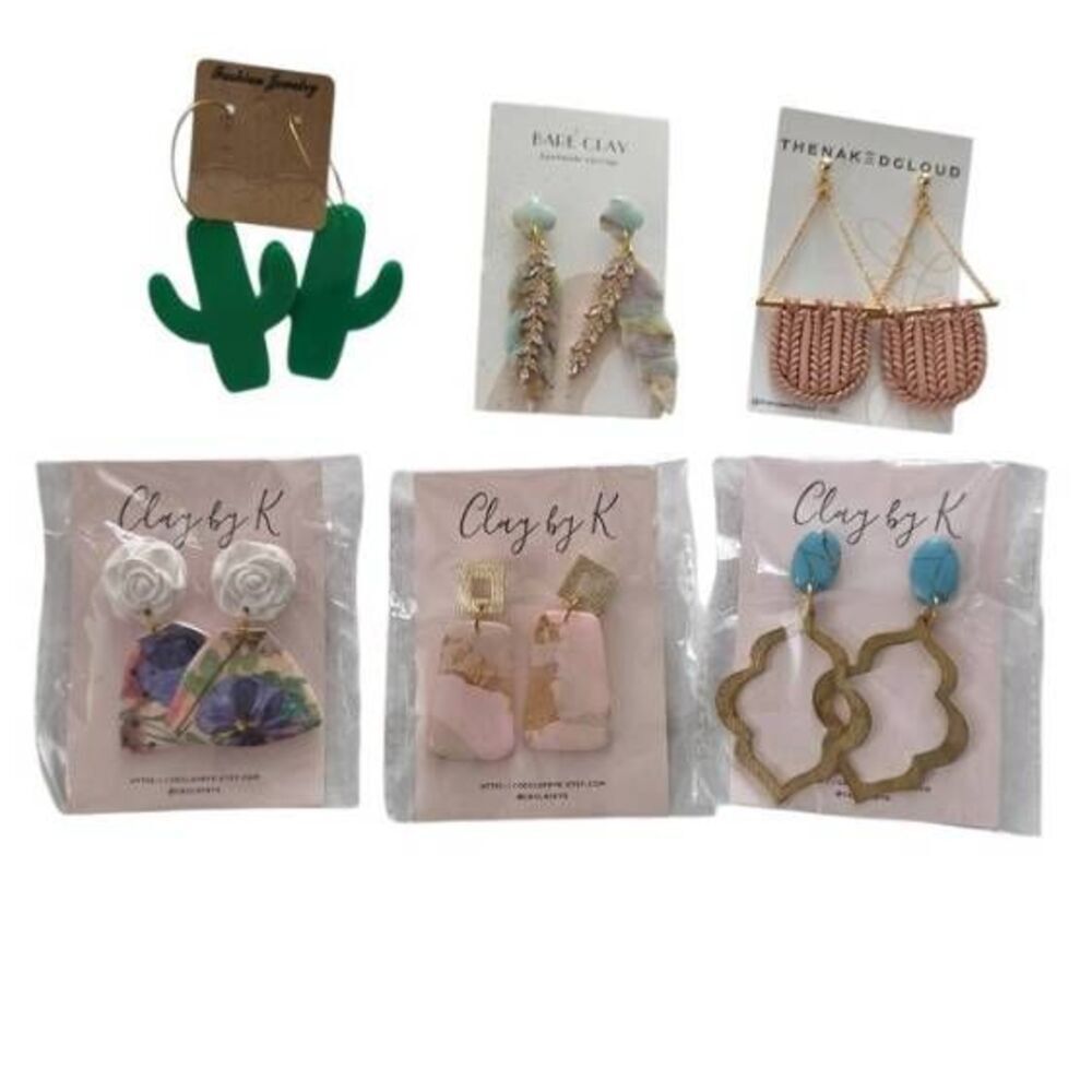 Lot of 6 Pairs Handcrafted Clay Metal Earrings